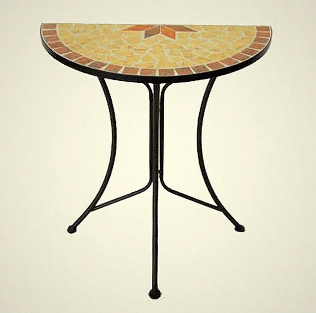 Mosaik Beistelltisch 70x60cm - Metall Dekotisch Gartentisch Balkontisch halbrund