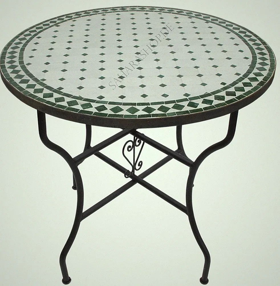 Mosaiktisch Gartentisch Esstisch Indoor Outdoor Groß Ø100cm Handmade Grün-Natur