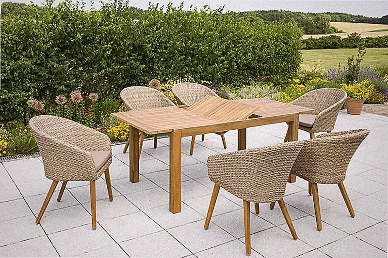 MX Gartenmöbel Arrone Set 7t lg. Terrassenmöbel Holzmöbel Esstischgruppe Tisch