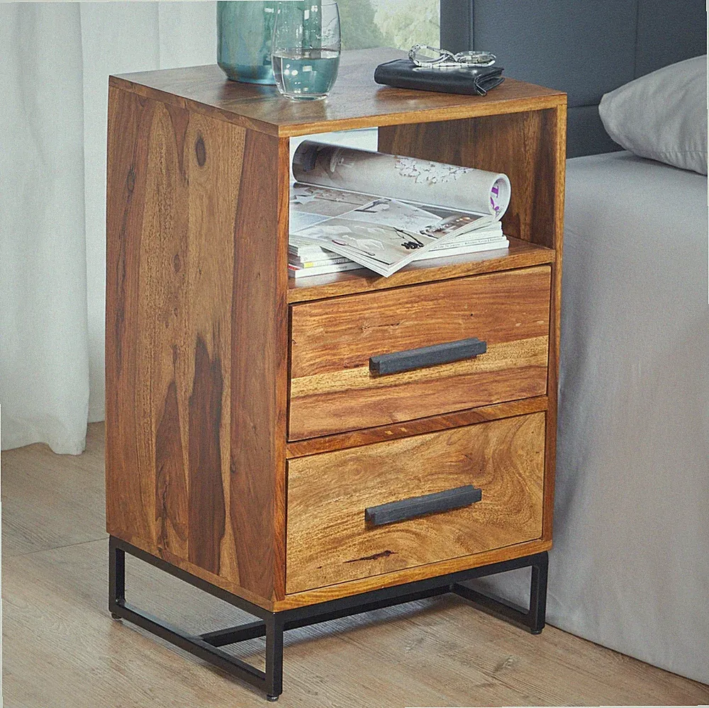 Nachttisch FineBuy Nachtkommode Boxspringbett Massivholz 40x35x66 cm Schubladen