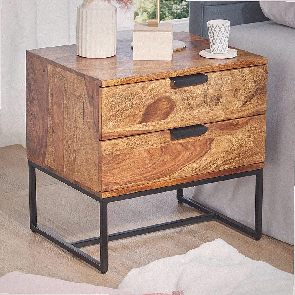 Nachttisch FineBuy Nachtkommode Boxspringbett Massivholz 50x40x51 cm Schubladen