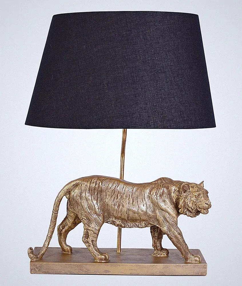 Nachttischleuchte Tiger Gold Art Deco Leuchte Tierfigur Tischleuchte Lampe 60cm