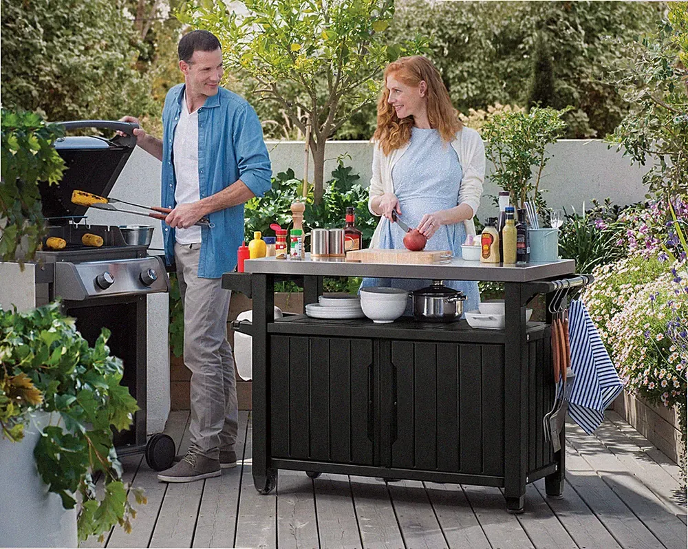 Original Keter BBQ Beistelltisch Unity XL Garten Tisch Grillen Garten Rolltisch