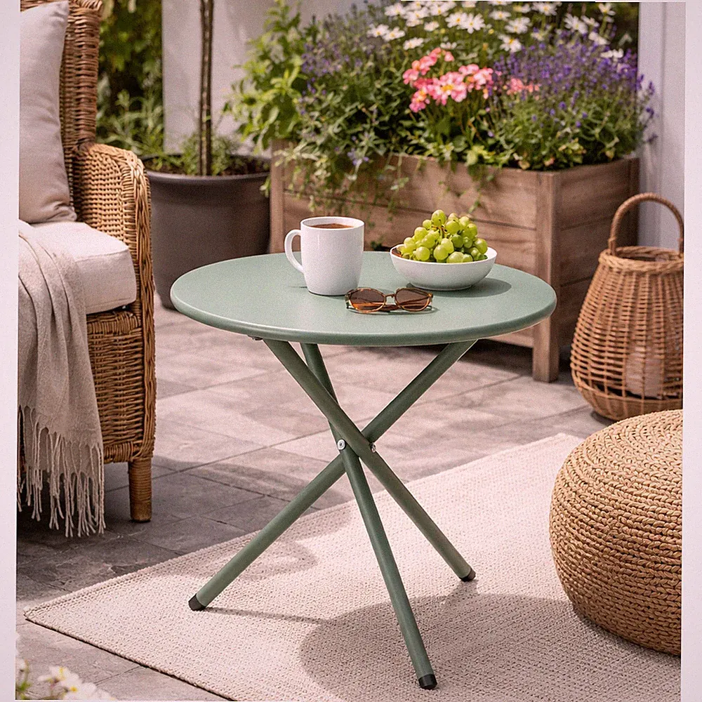 Outdoor Balkontisch Beistelltisch Gartentisch rund Grün Stahl Ø48xH48cm