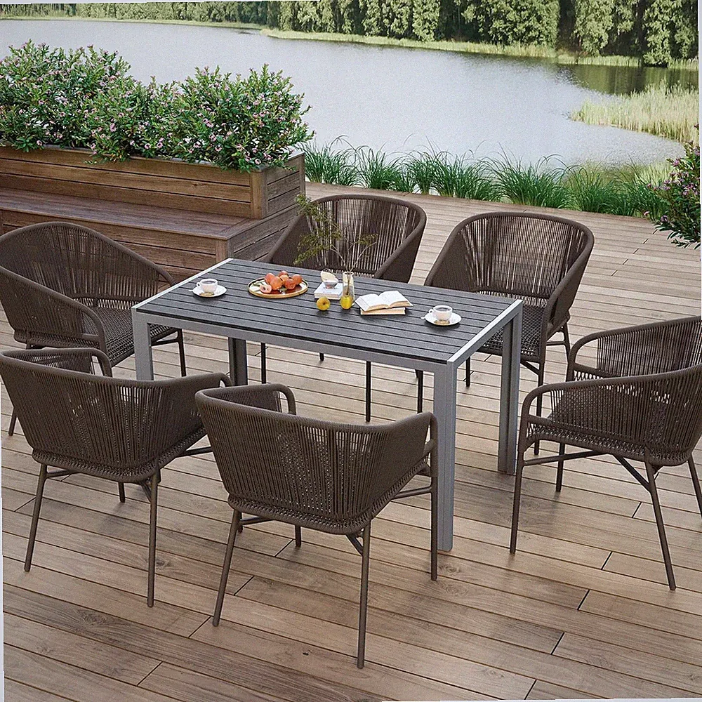 Outdoor Gartentisch für 6 Personen Esstisch 110x70cm Alu Balkontisch Wetterfest