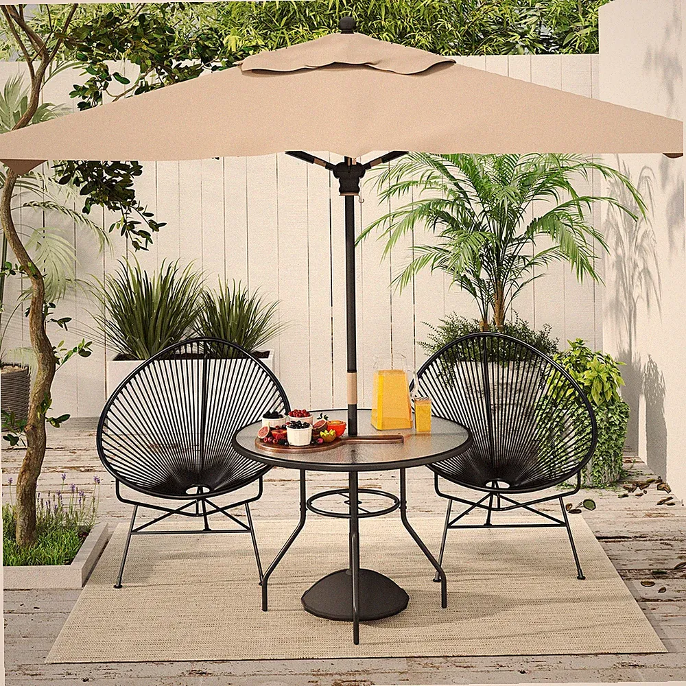 Outdoor runder Esstisch Hartglasplatte Stahl mit Sonnenschirmloch 100 cm