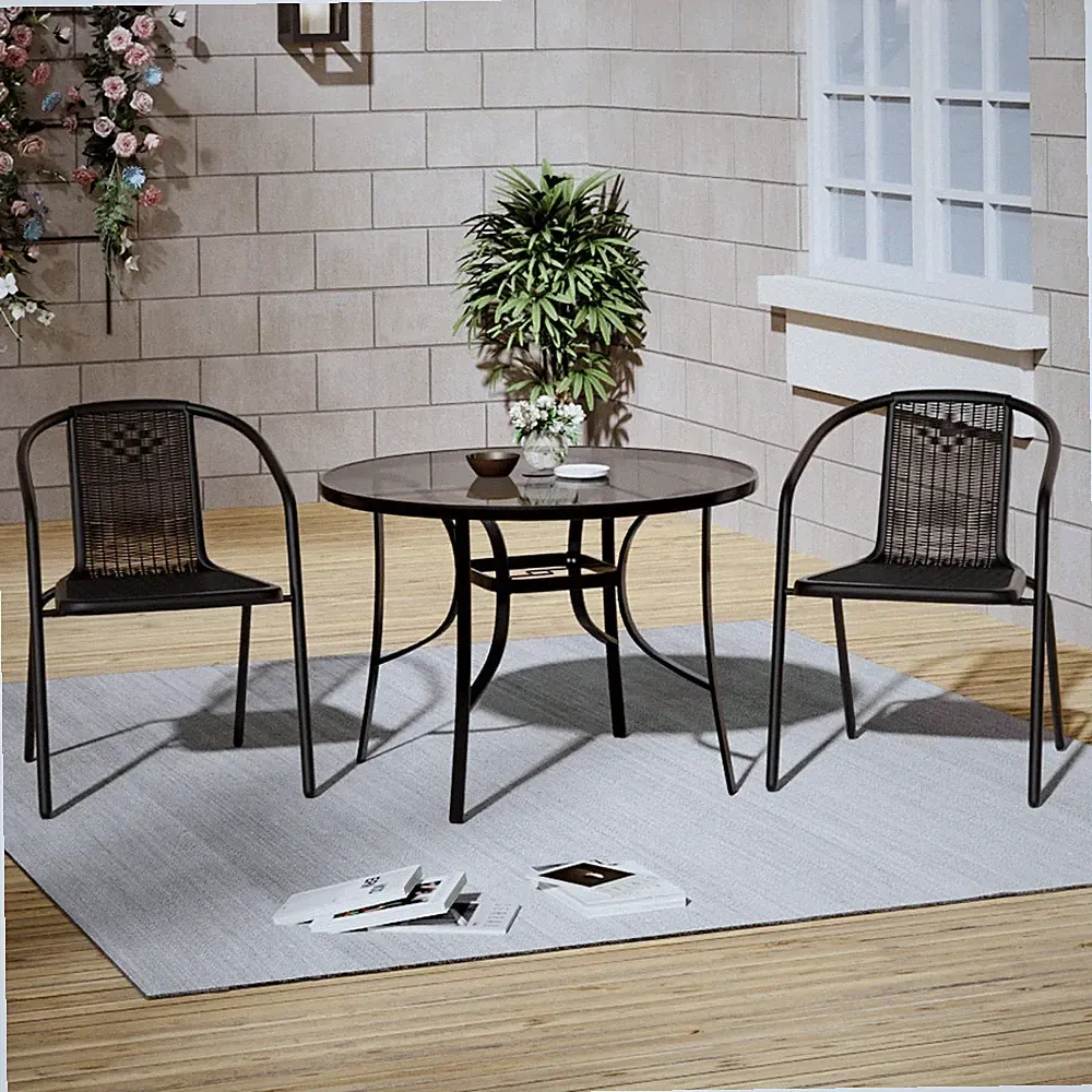 Outdoor runder Terrassen Esstisch Garten Rasen Metall Tisch mit Schirmloch schwarz