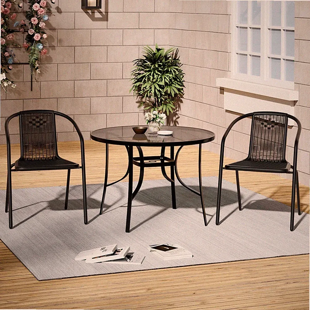 Outdoor runder Terrassen Esstisch Garten Rasen Metall Tisch mit Schirmloch schwarz