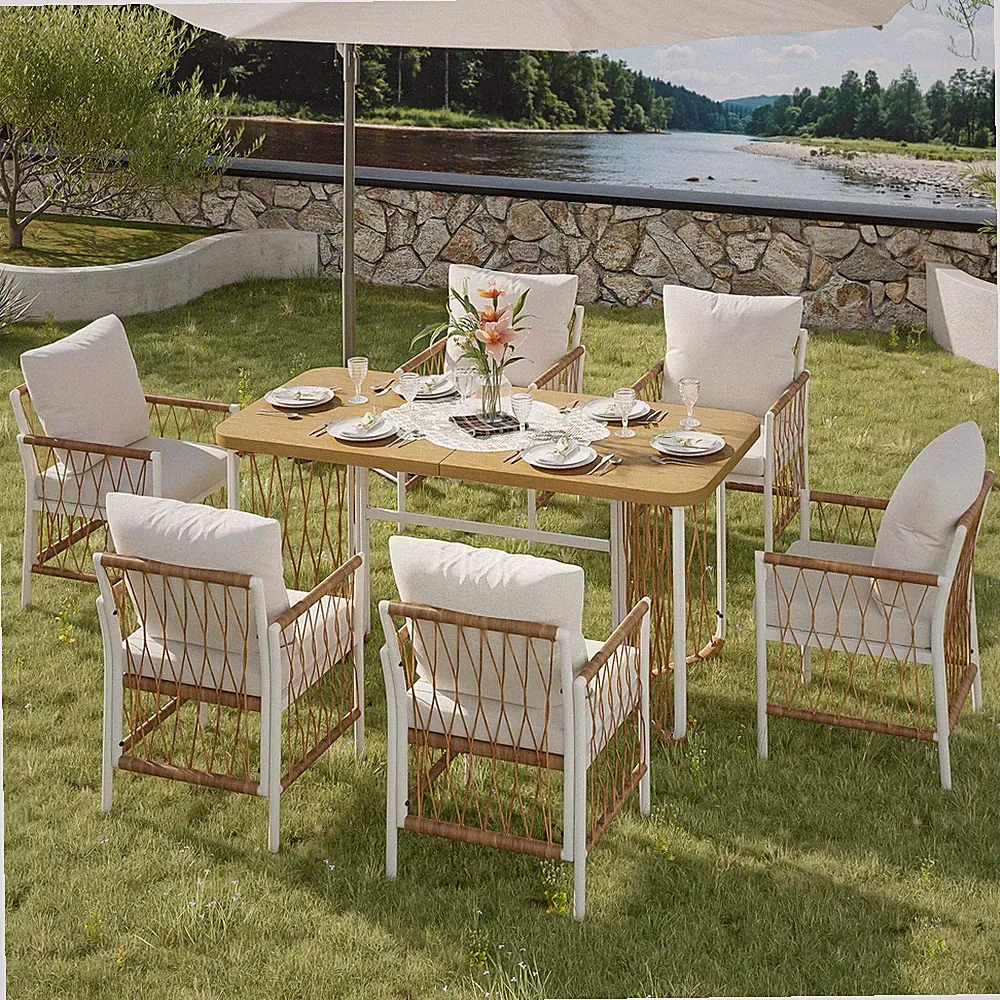 Outdoor-Set für Terrasse Eisengestell geflochten Kissen stabil wetterfest