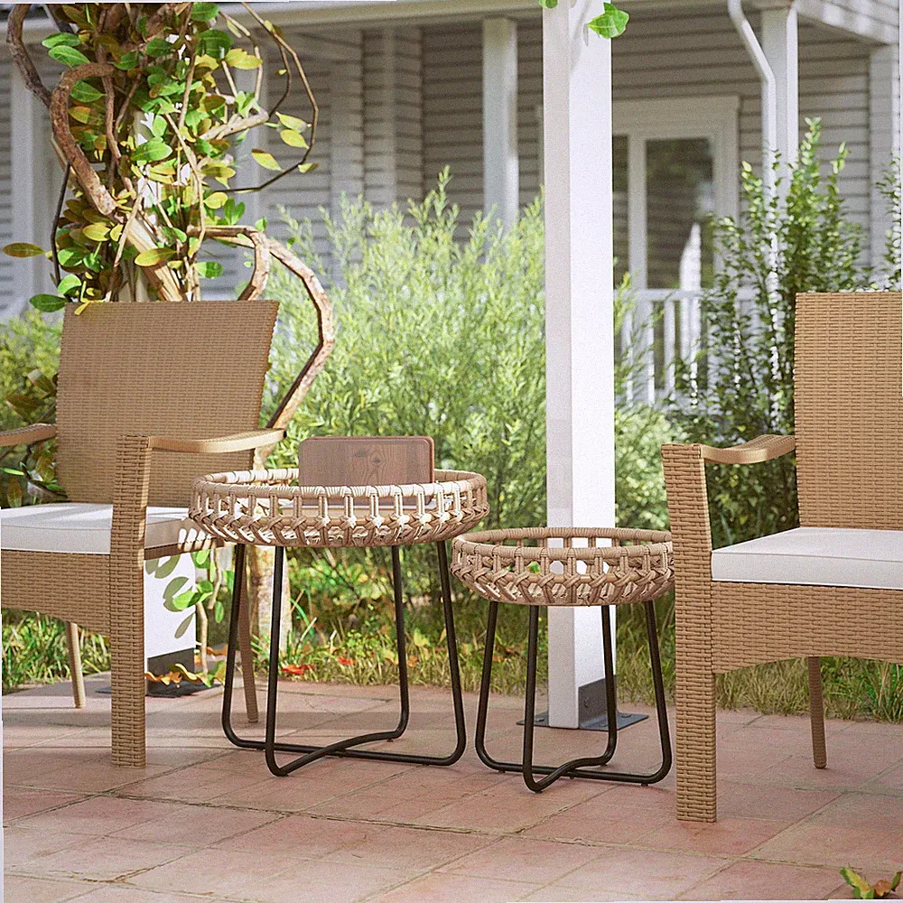 Outsunny 2er Set Beistelltisch Polyrattan Ø60/41 cm rund wetterfest mit X-Beine