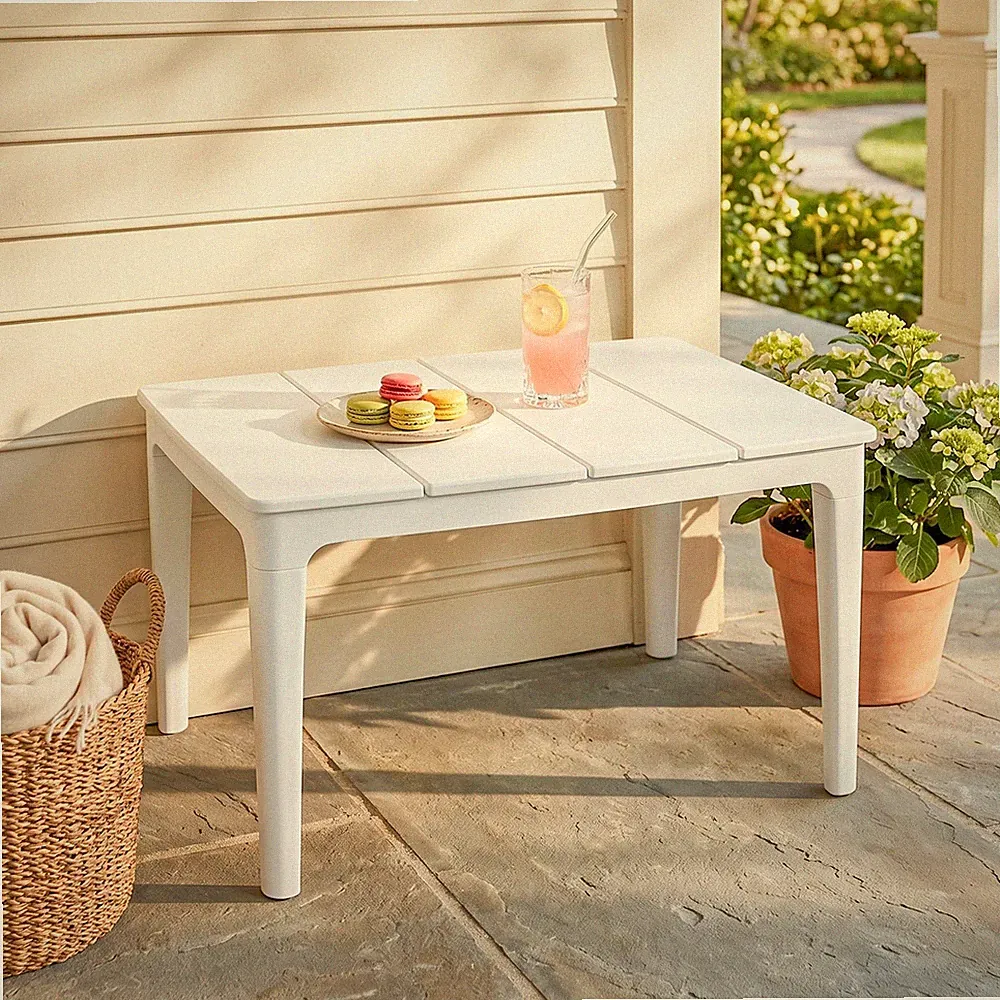 Outsunny Beistelltisch 70 x 53cm wetterfest Gartentisch aus Kunststoff Cremeweiß