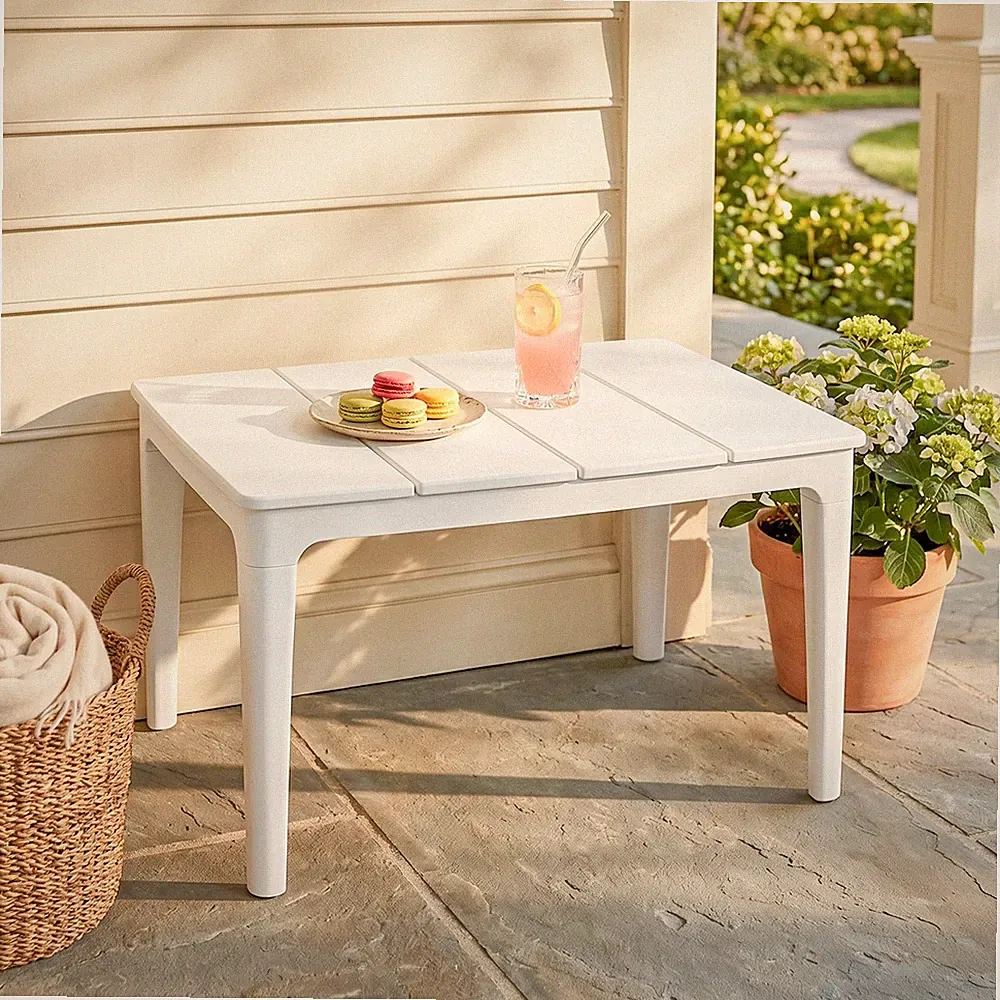 Outsunny Beistelltisch 70 x 53cm wetterfest Gartentisch aus Kunststoff Cremeweiß