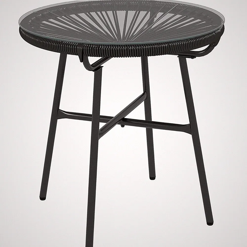 Outsunny Beistelltisch PE Rattan Rund Glastisch Gartentisch 50x50x50cm Schwarz