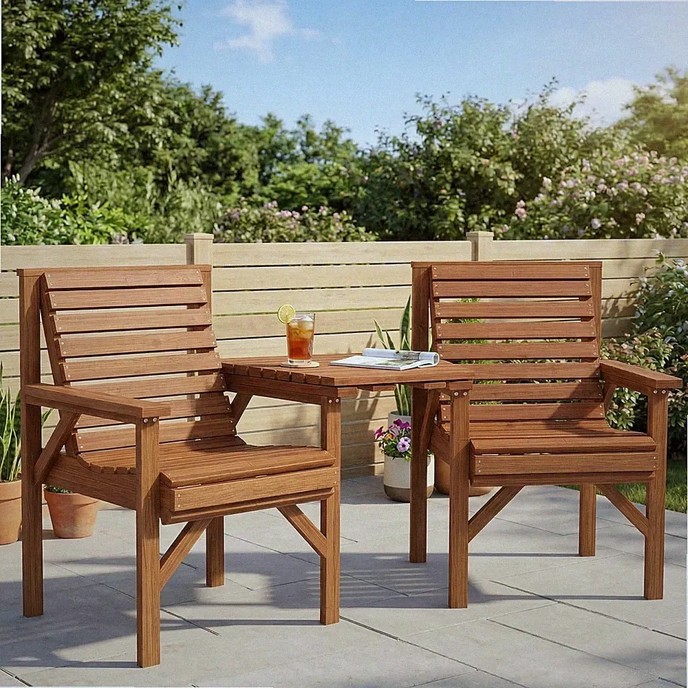 Outsunny Bistro-Set 3-teilig aus Holz Gartenmöbel Set mit Lamellendesign