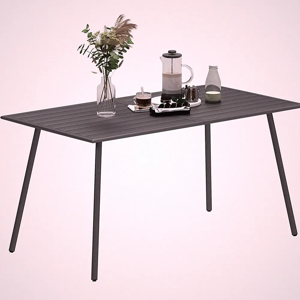 Outsunny Garten-Esstisch für 6 Personen mit Lamellenplatte, Stahlgestell, grau