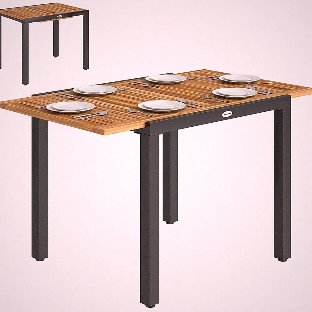 Outsunny Garten Outdoor Akazie Terrassen Esstisch für 6 ausziehbar 80-120 cm
