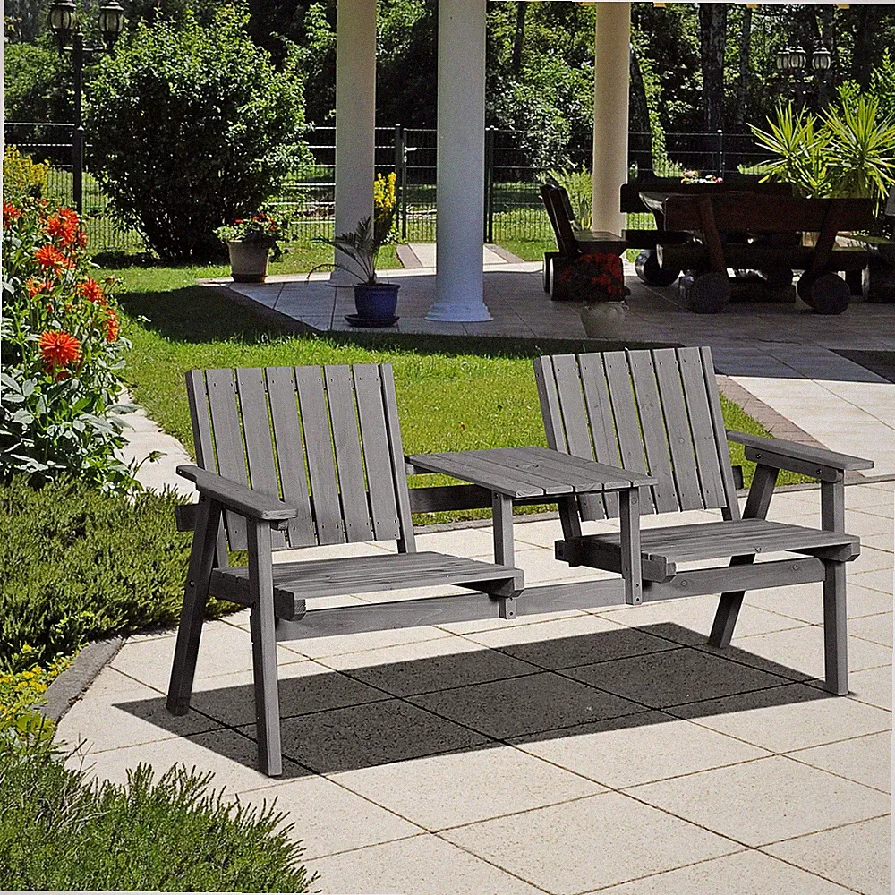 Outsunny Gartenbank mit Tisch Gartenmöbel mit Regenschirmloch Sitzbank Balkon