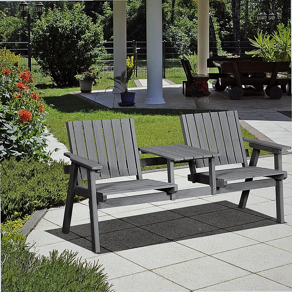 Outsunny Gartenbank mit Tisch Gartenmöbel mit Regenschirmloch Sitzbank Balkon
