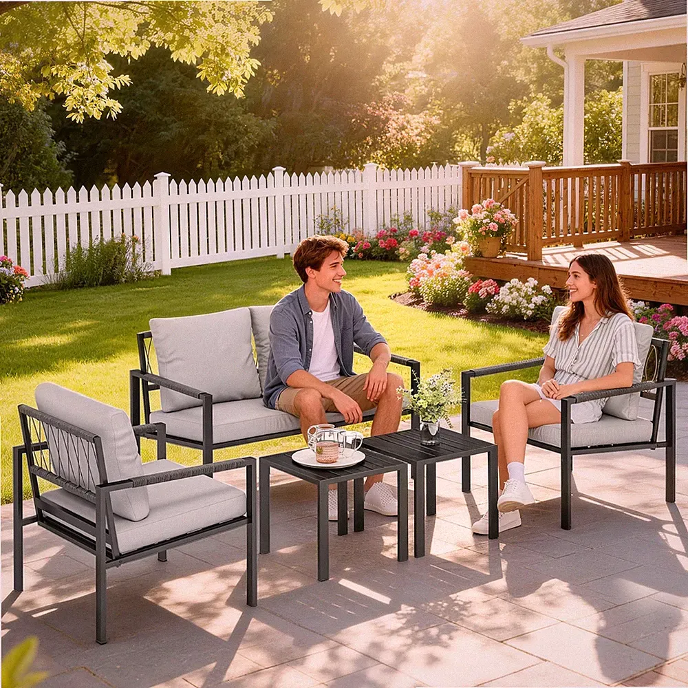 Outsunny Gartenmöbel Set 4 Personen wetterfest Balkonmöbel-Set mit 2er Sofa