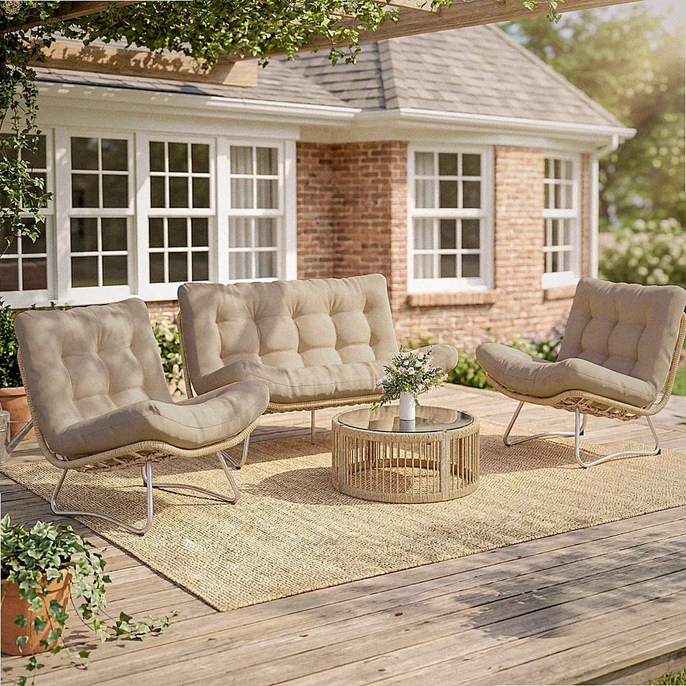Outsunny Gartenmöbel Set 4-teilig Polyrattan Lounge-Set mit Zweisitzer 2 Sessel