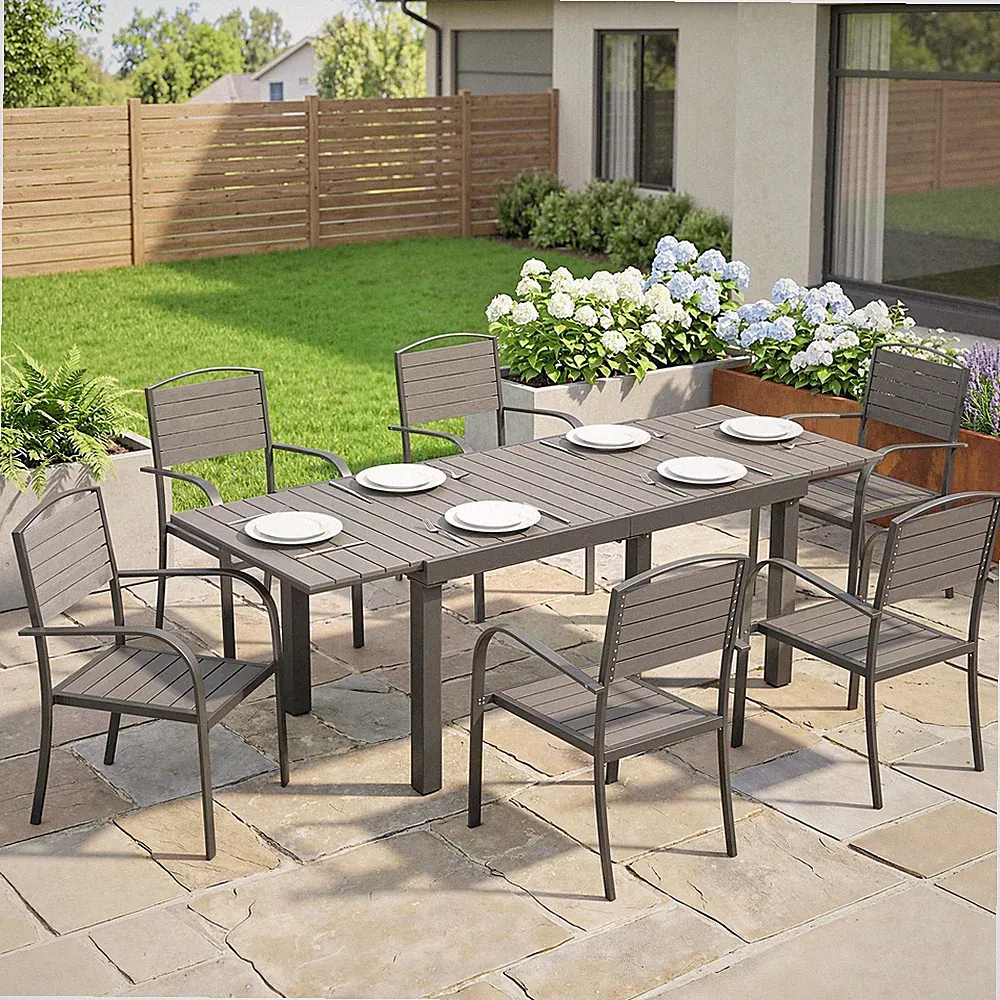 Outsunny Gartenmöbel Set Sitzgruppe 7-teilig Ausziehbar Tisch mit 6 Stühlen