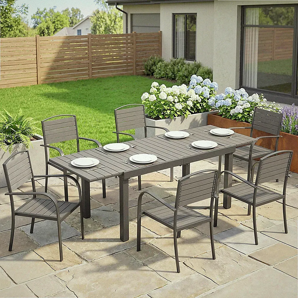 Outsunny Gartenmöbel Set Sitzgruppe 7-teilig Ausziehbar Tisch mit 6 Stühlen