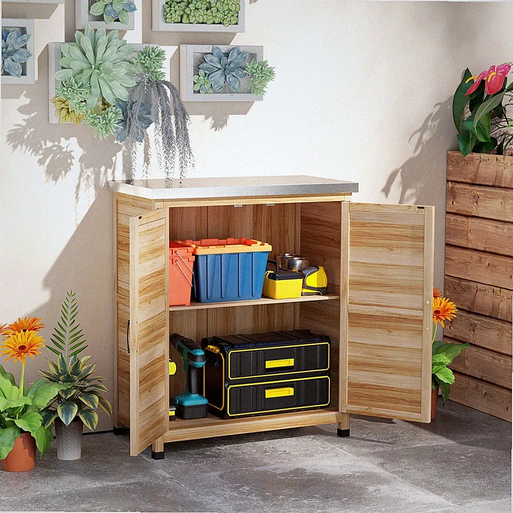 Outsunny Gartenschrank mit Pflanztisch Holz Geräteschuppen mit Arbeitsplatte