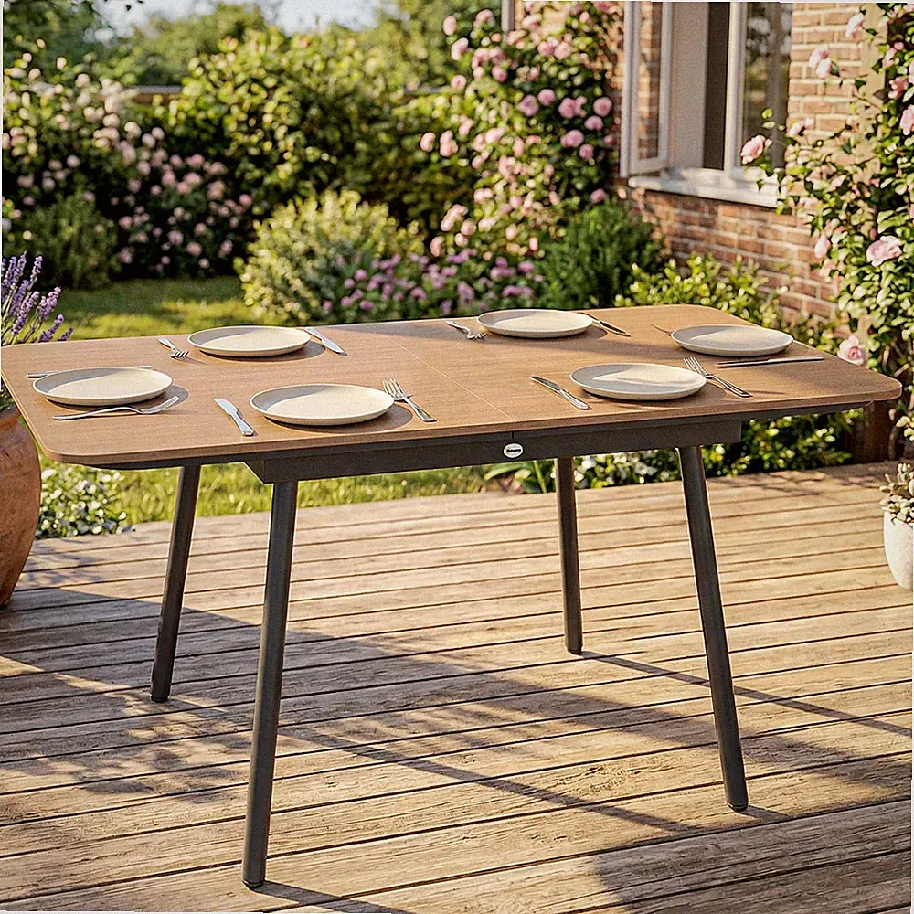 Outsunny Gartentisch 140 x 80 cm für 6 Personen rostbeständig Outdoor Esstisch