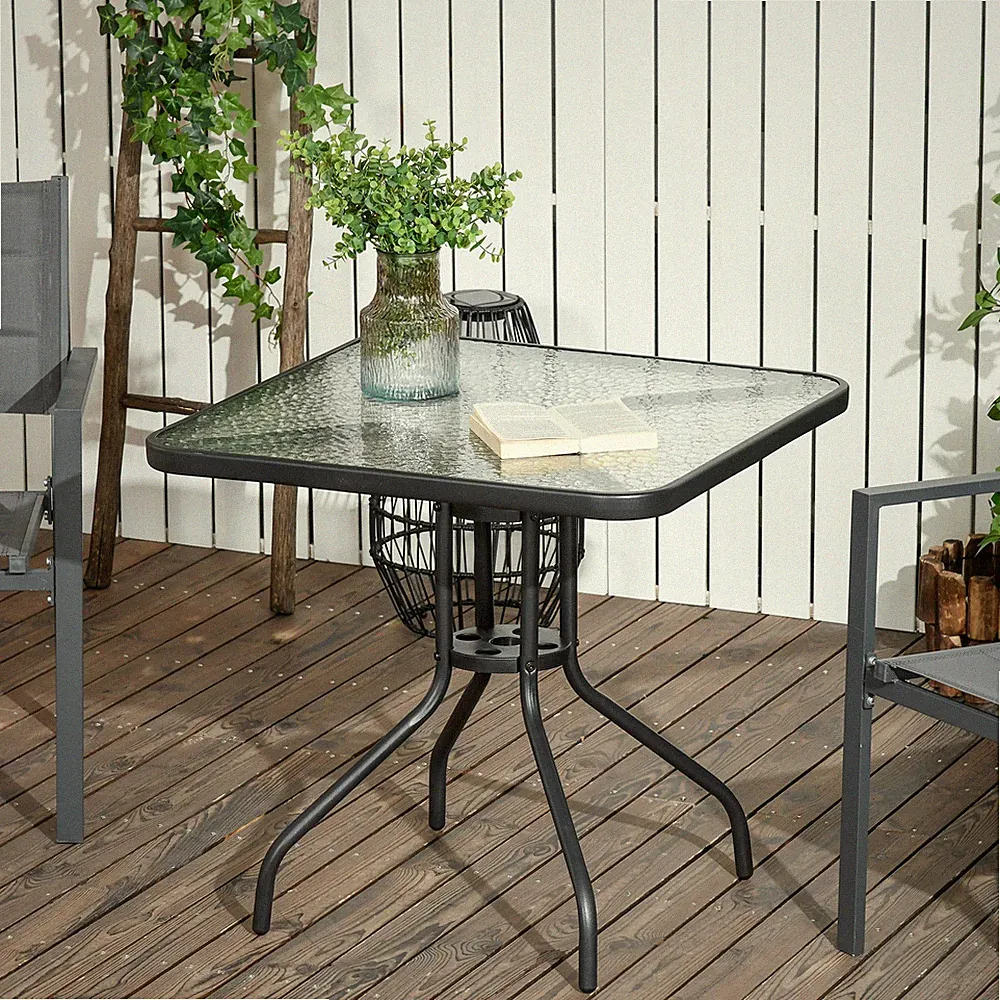 Outsunny Gartentisch Abnehmbar Metall 76x76 cm Wetterfest Balkontisch Schwarz