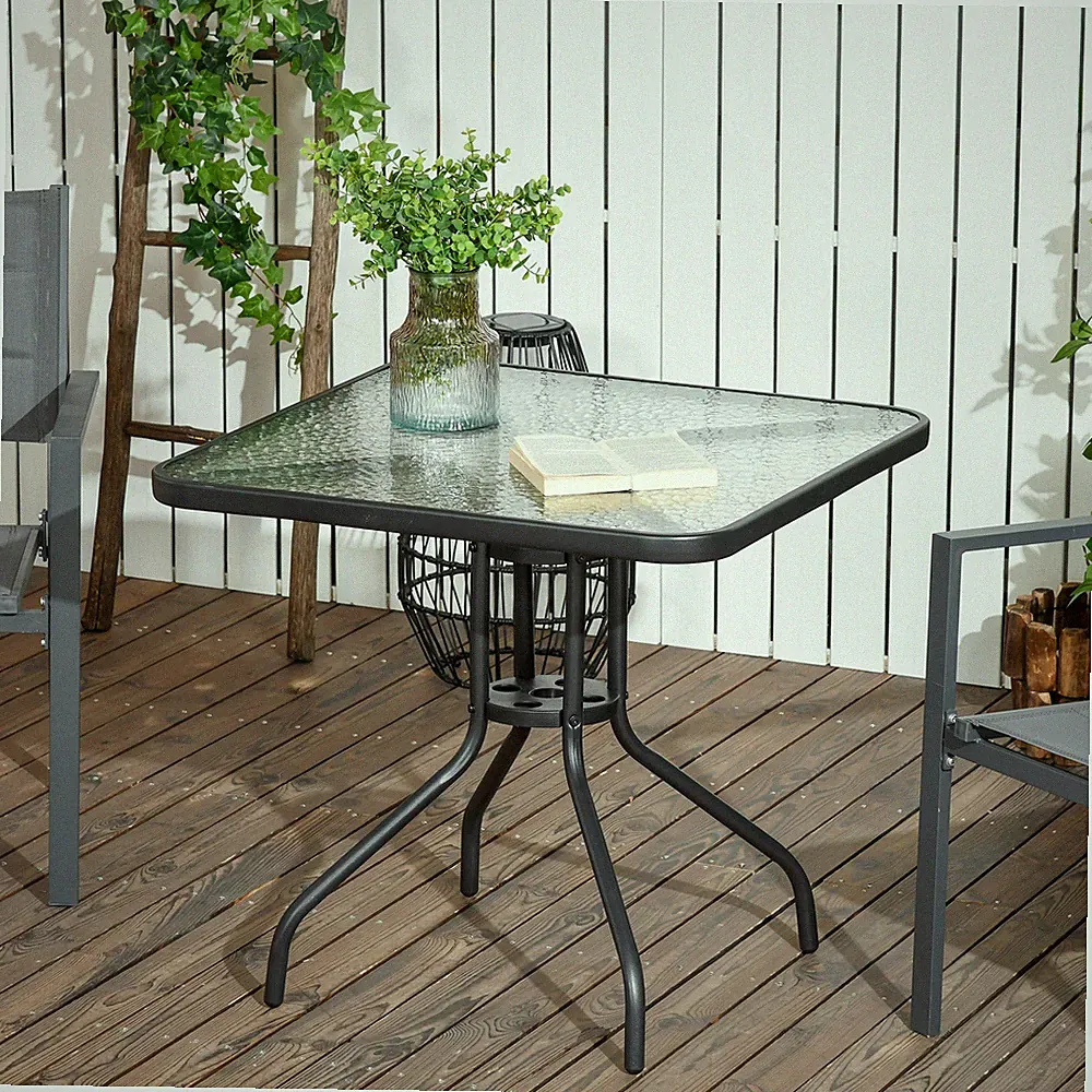 Outsunny Gartentisch Abnehmbar Metall 76x76 cm Wetterfest Balkontisch Schwarz