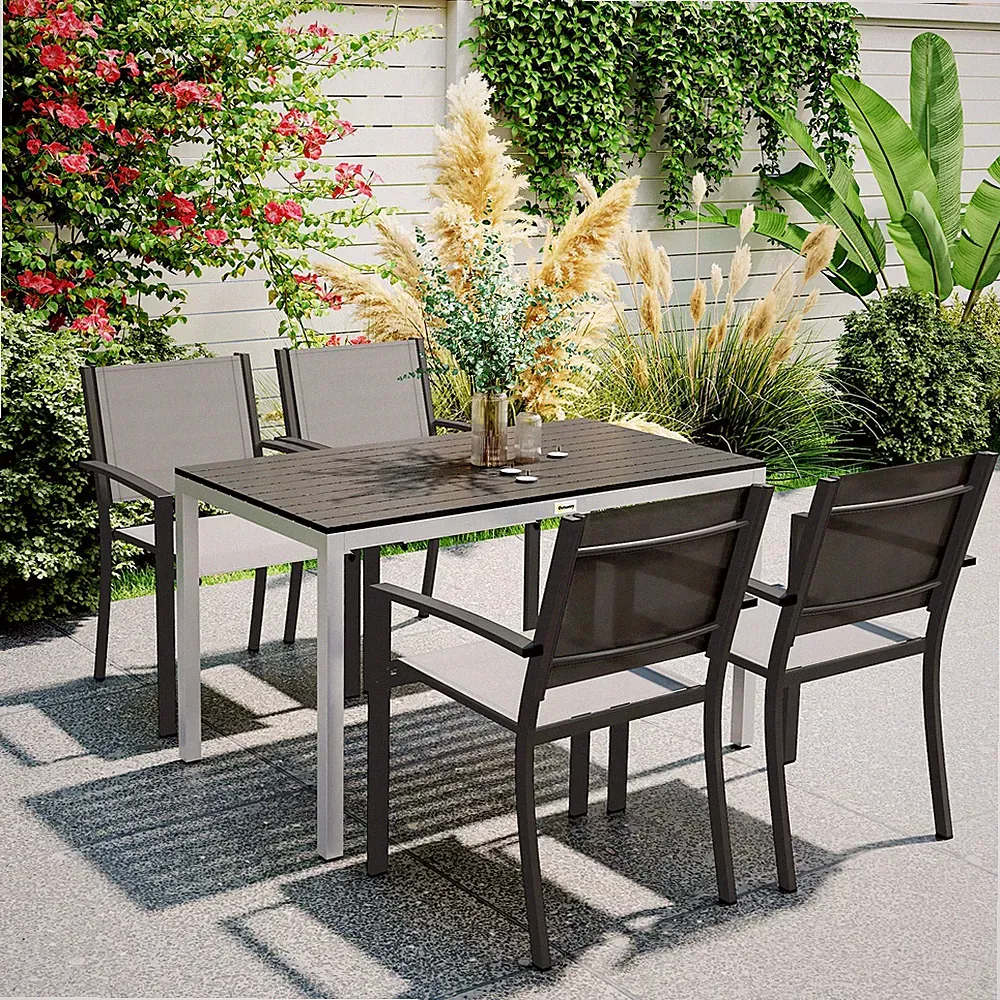 Outsunny Gartentisch Aluminium 120x70 cm Wetterfest Balkontisch mit Holzoptik