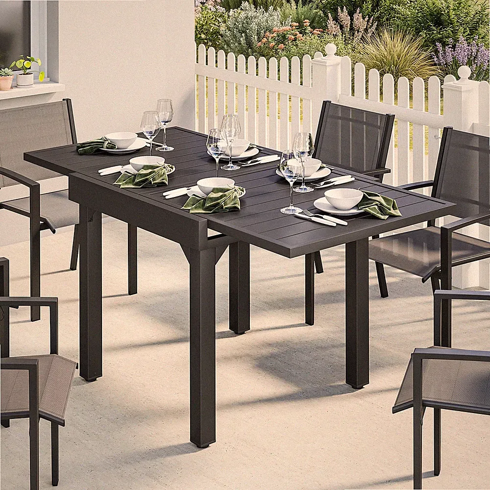 Schwarz Ausziehbarer Gartentisch