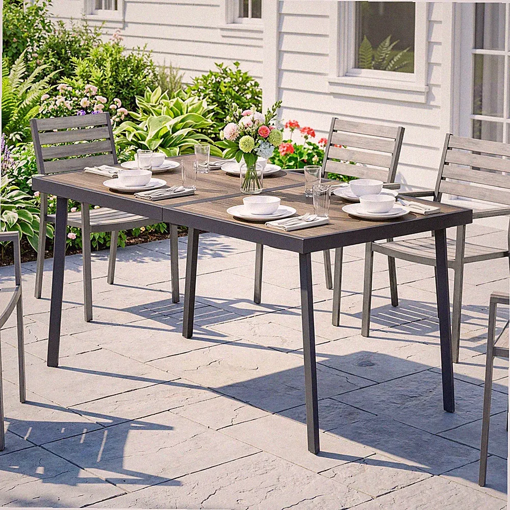 Outsunny Gartentisch, Balkontisch, 145 x 85cm Terrassentisch für 6 Personen Grau