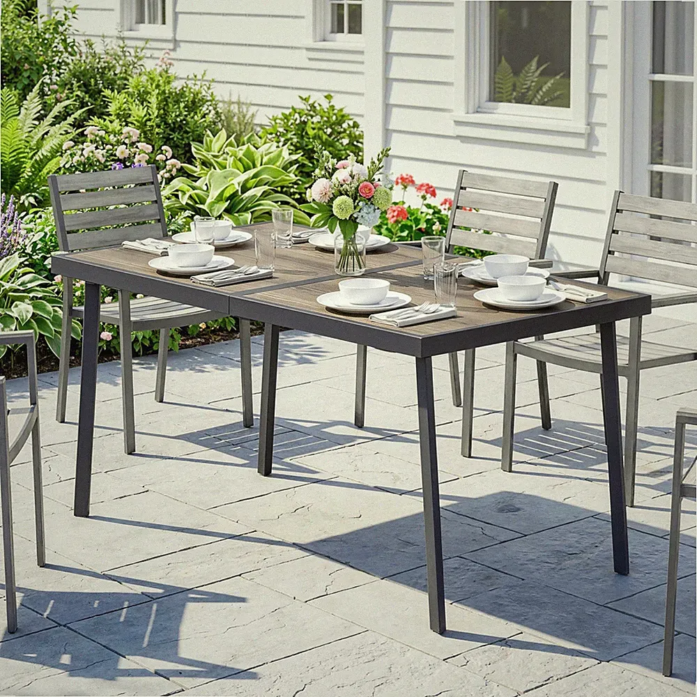 Outsunny Gartentisch, Balkontisch, 145 x 85cm Terrassentisch für 6 Personen Grau