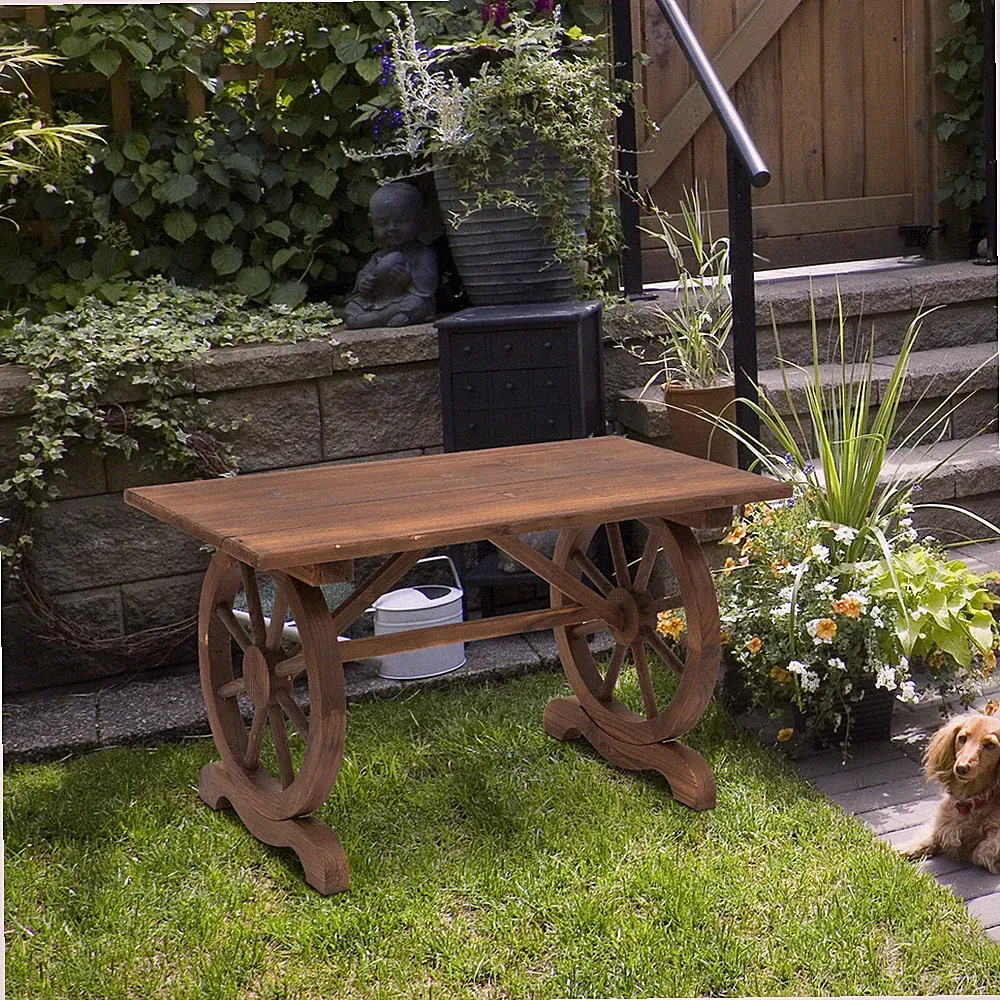 Outsunny Gartentisch Balkontisch Holztisch Terrasse Räderform Massivholz Natur