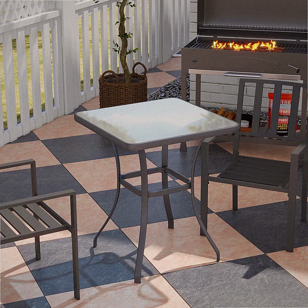 Outsunny Gartentisch Bistrotisch Glastisch 68,5x68,5cm Hartglas+Metall Schwarz