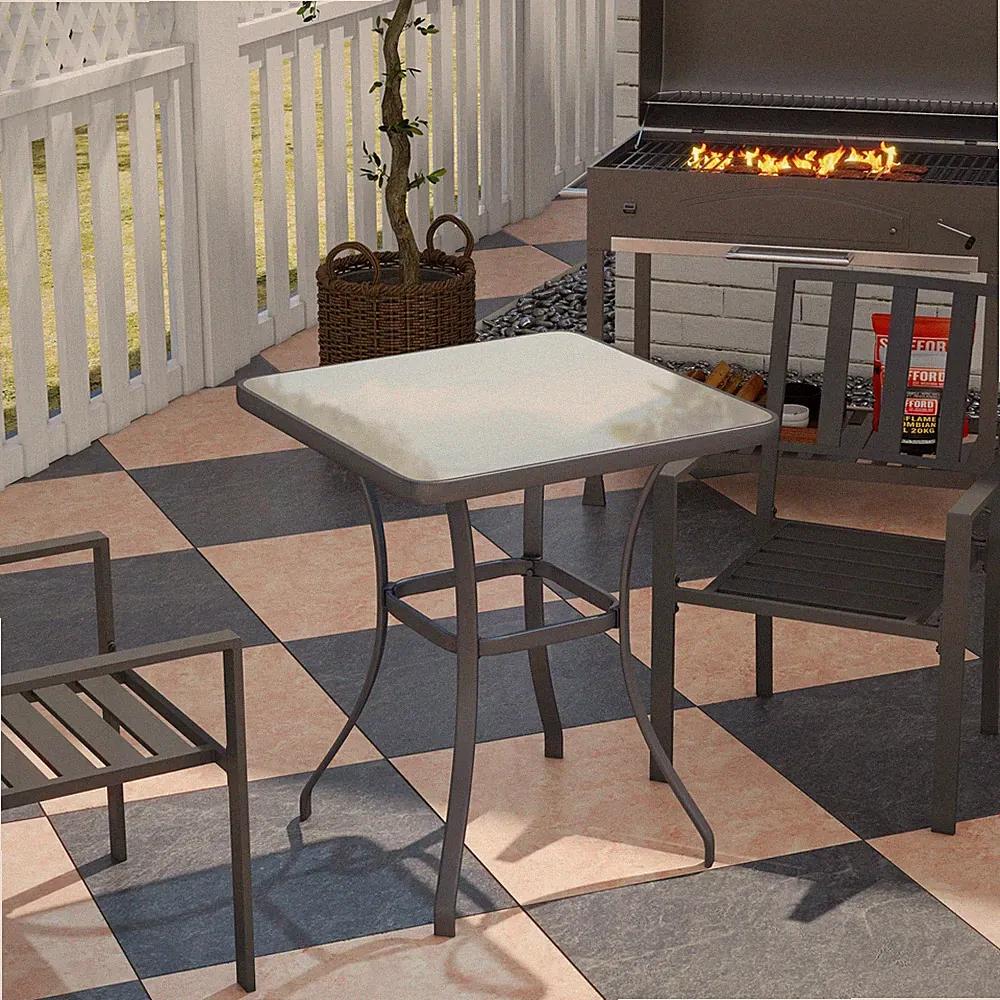 Outsunny Gartentisch Bistrotisch Glastisch 68,5x68,5cm Hartglas+Metall Schwarz