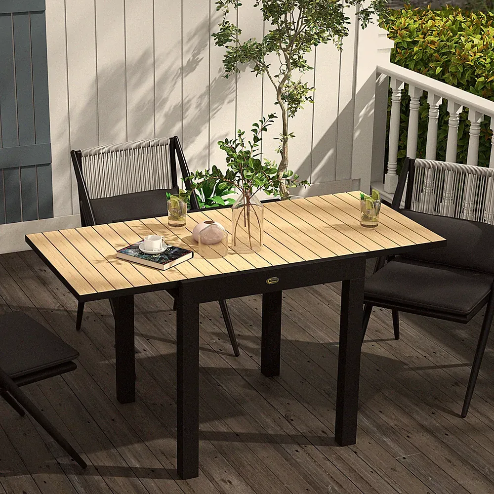 Outsunny Gartentisch Esstisch für 6 Personen Erweiterbarer Terrassentisch Gelb