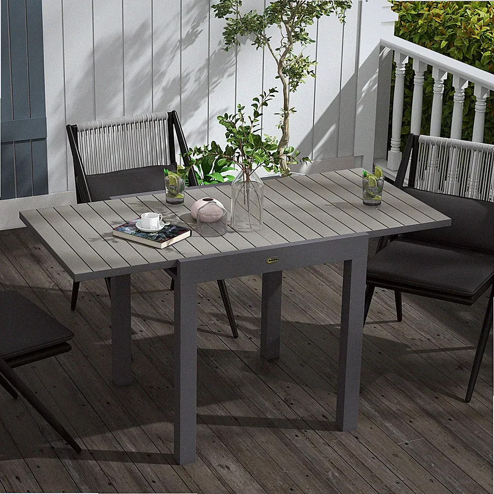 Outsunny Gartentisch Esstisch für 6 Personen Erweiterbarer Terrassentisch Grau