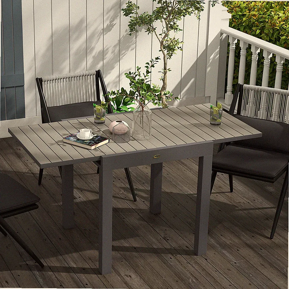 Outsunny Gartentisch Esstisch für 6 Personen Erweiterbarer Terrassentisch Grau