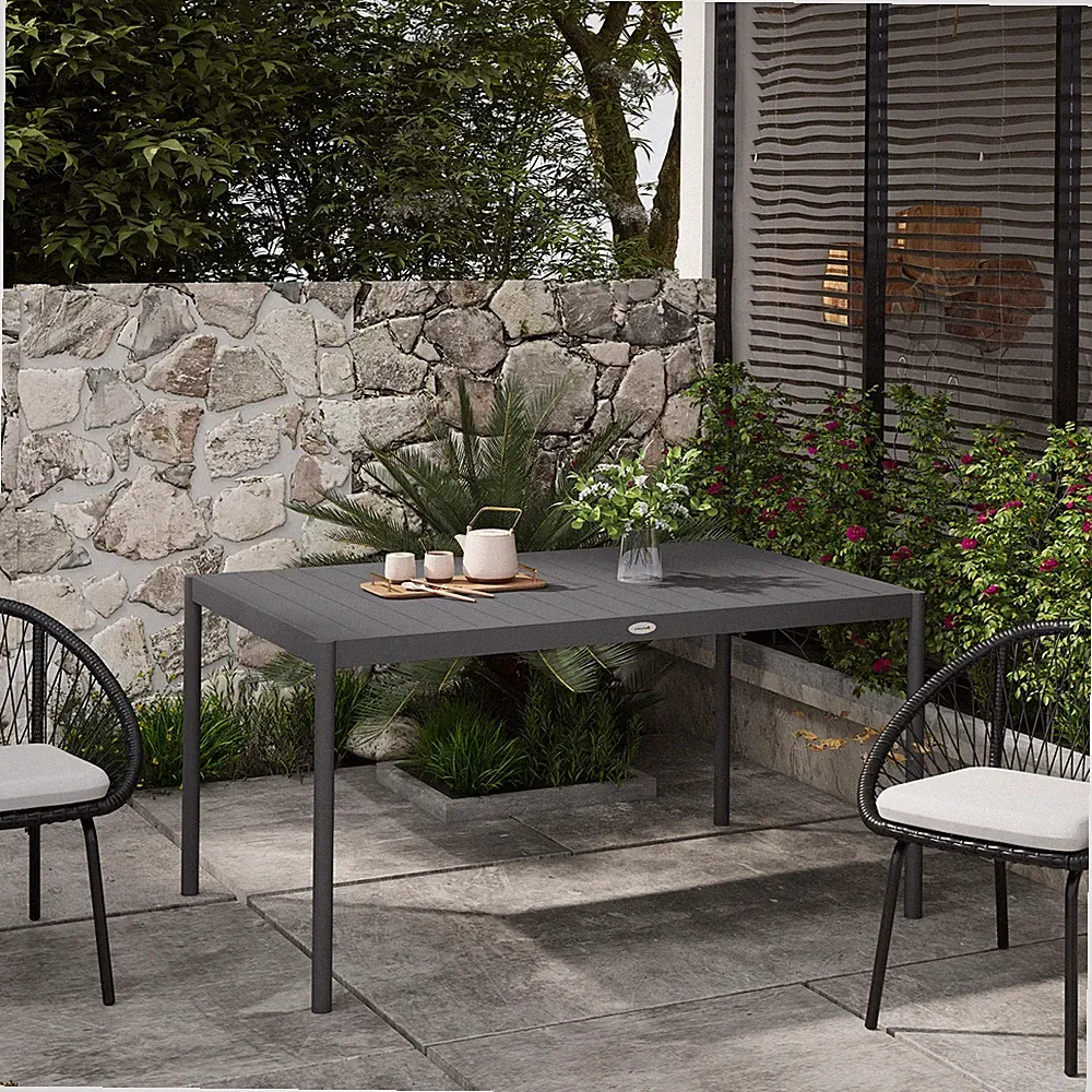 Outsunny Gartentisch, Esstisch für 6 Personen, Terrassentisch für Garten Grau