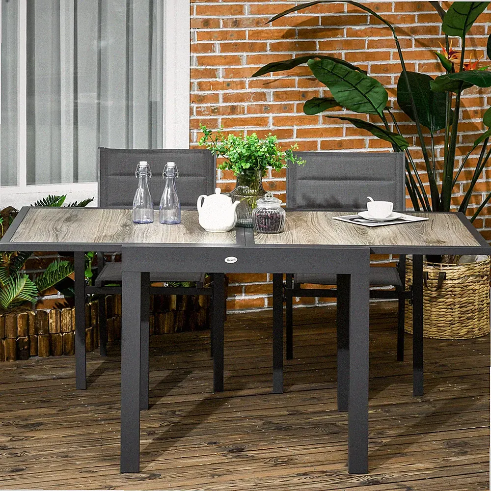 Outsunny Gartentisch, Esstisch für Garten mit Ausziehbarer Tischplatte, Alu
