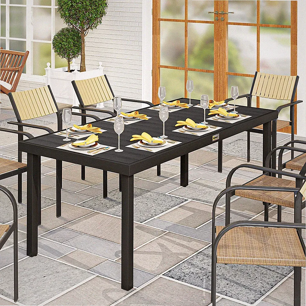 Outsunny Gartentisch für 8 Personen Esstisch Aluminiumtisch Kunststoff Schwarz