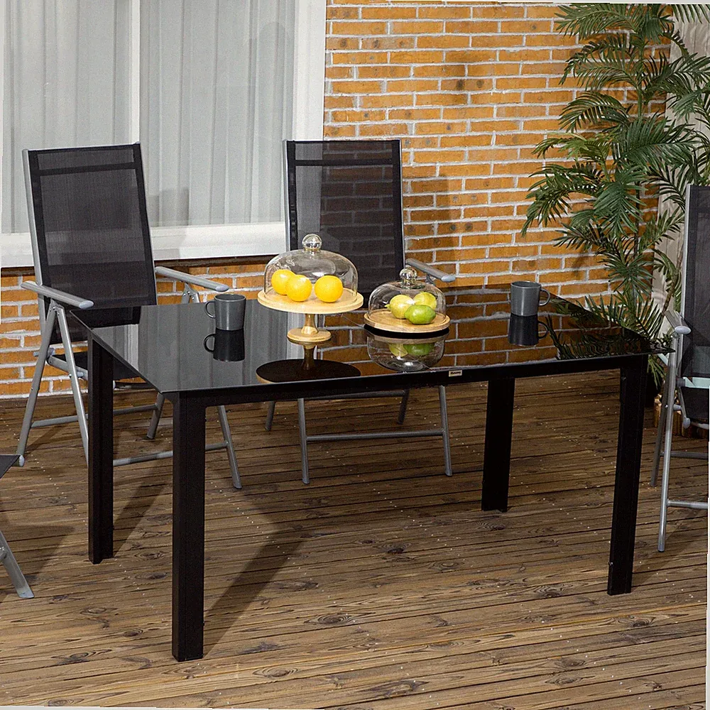 Outsunny Gartentisch, Garten Esstisch für 6 Personen aus Alu Schwarz 150x90x74cm