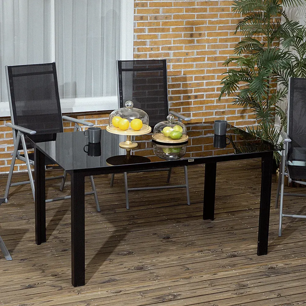 Outsunny Gartentisch, Garten Esstisch für 6 Personen aus Alu Schwarz 150x90x74cm