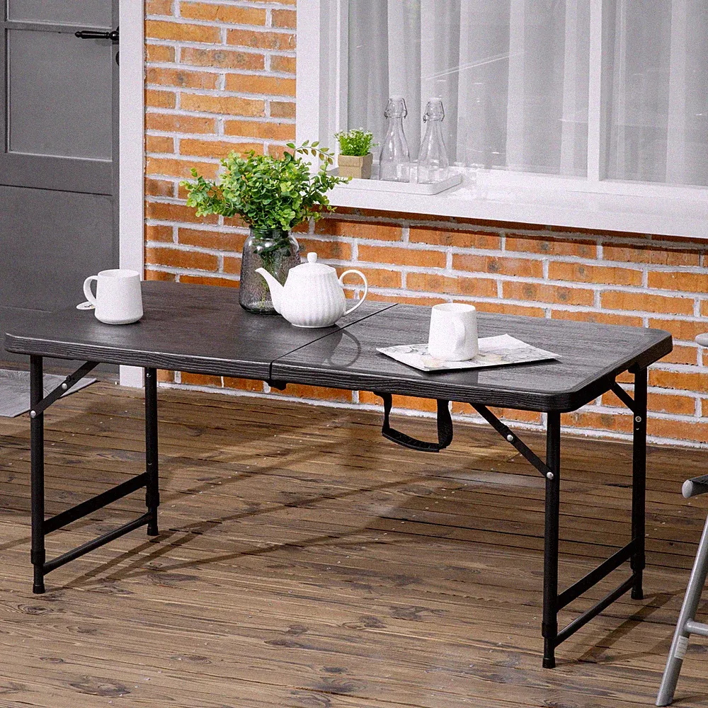 Outsunny Gartentisch, Höhenverstellbarer Klapptisch für 4 Personen 118x60x74 cm