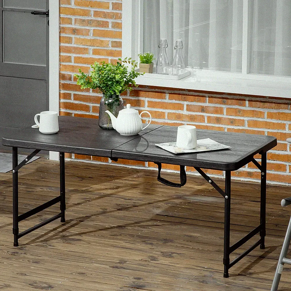 Outsunny Gartentisch, Höhenverstellbarer Klapptisch für 4 Personen 118x60x74 cm