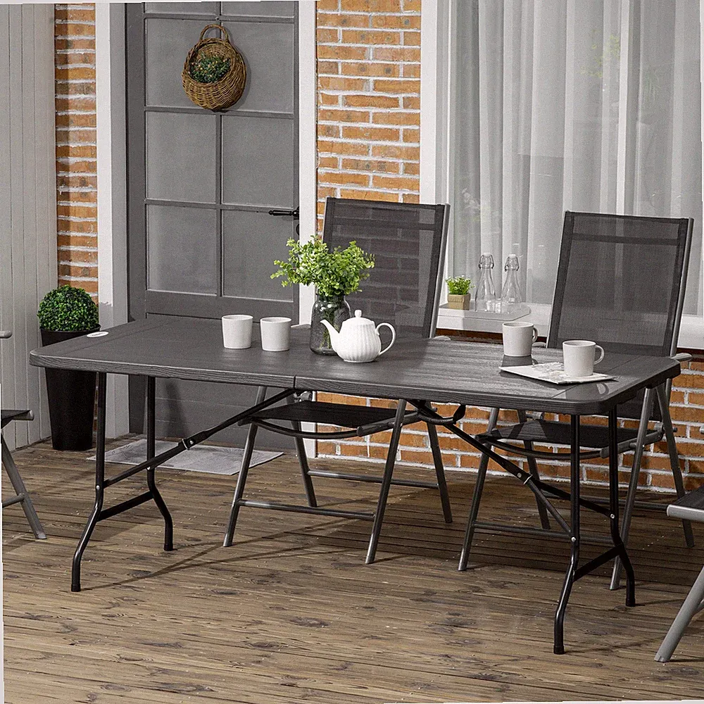 Outsunny Gartentisch Klapptisch für 6 Personen in Holzoptik für Balkon Grau