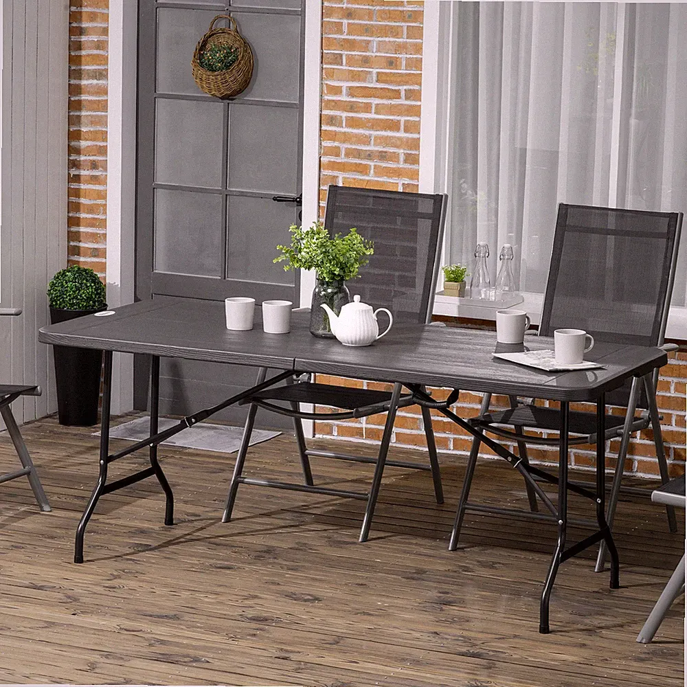 Outsunny Gartentisch Klapptisch für 6 Personen in Holzoptik für Balkon Grau