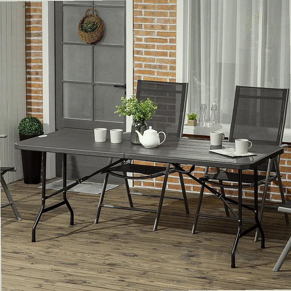 Outsunny Gartentisch Klapptisch für 6 Personen in Holzoptik für Balkon Grau
